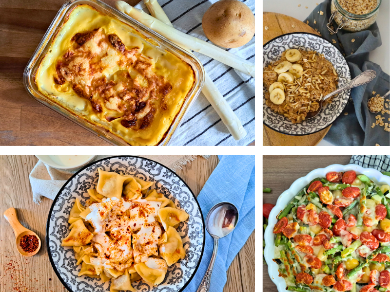 mealprep-vorbereitung-gesunde-gerichte Verschiedene vorbereitete Gerichte auf einen Blick: gesunde Kombination aus herzhaftem und süßem Meal Prep